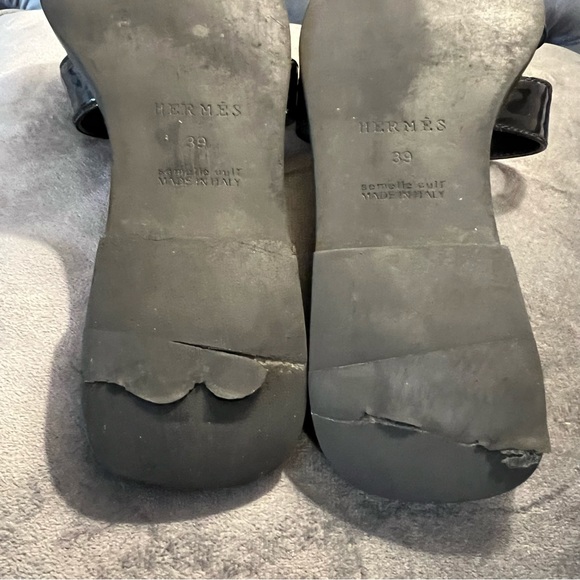 Hermes Oran Black Patent Leather Slip-on Sandals Size 8.5 - Picture 16 of 16